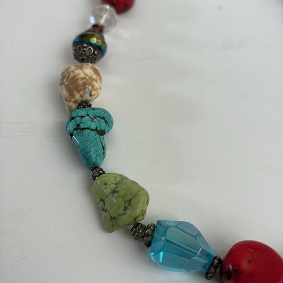 Mixed stone beaded lobster clip necklace turquoise tigers eye coral clear - Picture 3 of 15